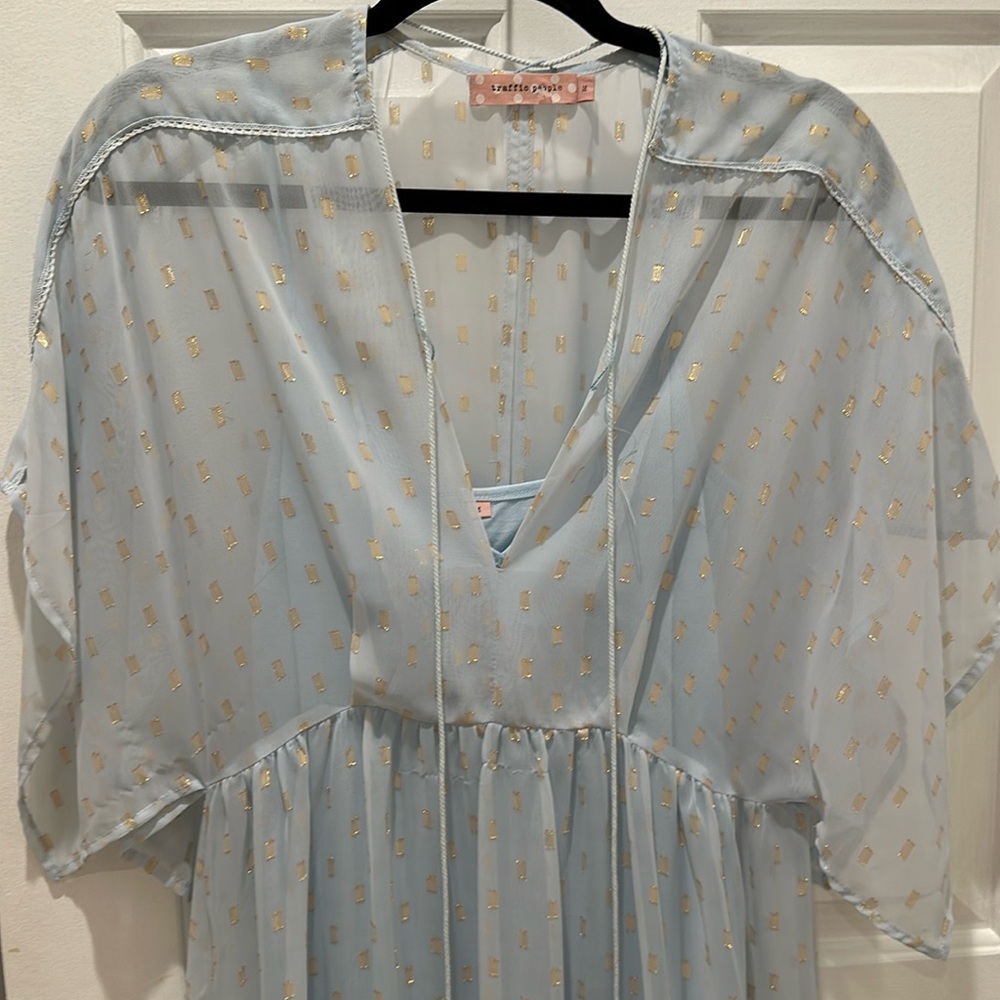 EUC Traffic People blue metallic maxi dress